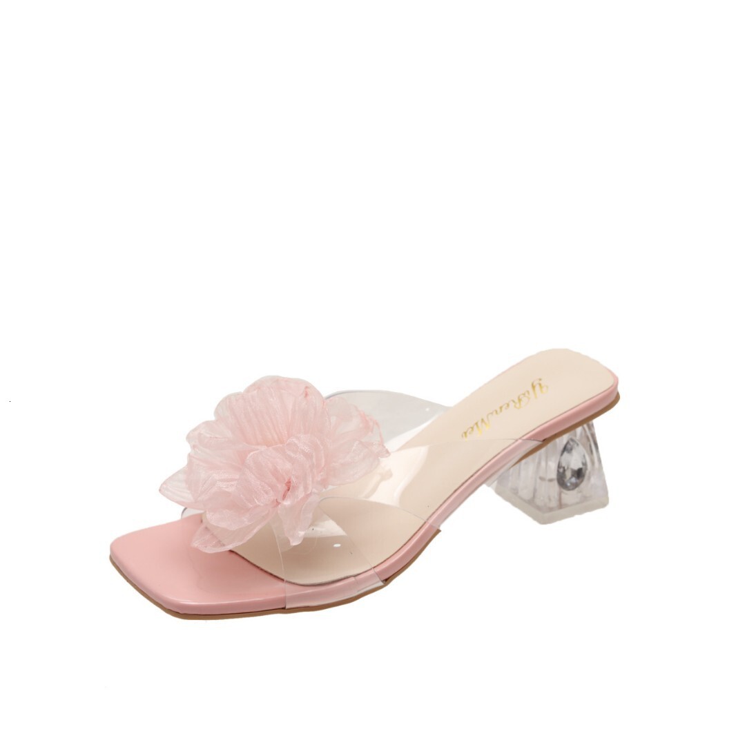 Ddmyoutdoor Chinese Style National Trend High Heel For Women Outdoor Summer New Fashion Flower Pearl One Word Slippers Sandals Outdoor Shoes