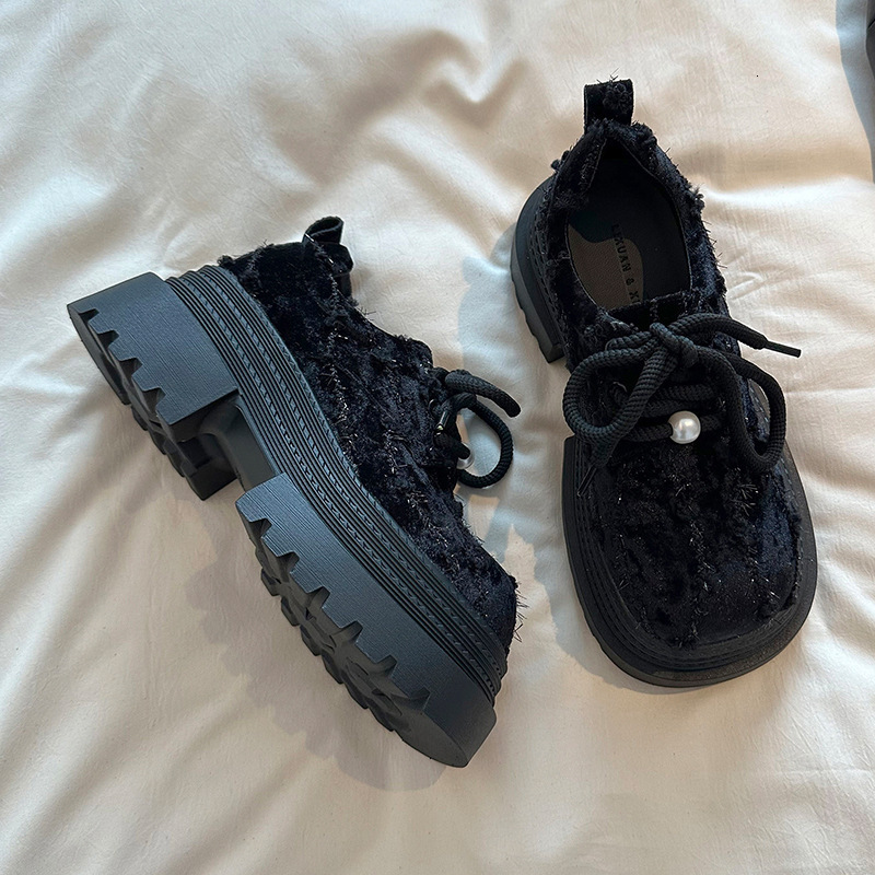 Ddmysports Chunky Lace Up Leather Shoes For Women Skirts Spring New French Style Loafers With Thick Soles Outdoor Shoes