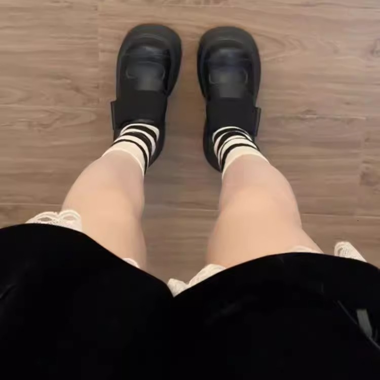 Ddmysports Spring Thick Soled Height Increasing Short British Style Platform For Women New Fashion Versatile Black JK Leather Shoes Outdoor Shoes