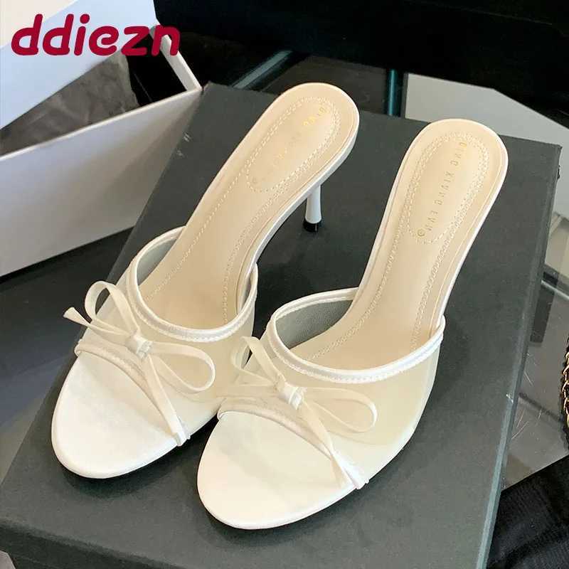 Footwear Elegant Women Heeled Sandals Butterfly-Knot Fashion Round Toe Ladies Thin High Heels Sandals Female Slides Pumps Shoes Z250614