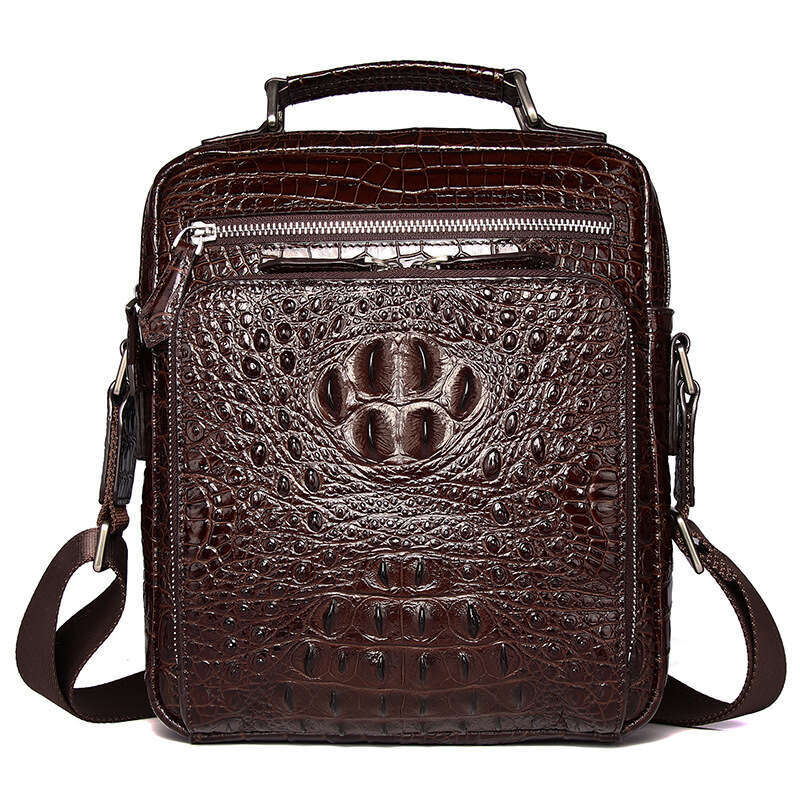 Genuine Pattern New Crocodile Leather Shoulder Top Layer Cowhide Men's Fashion Casual Crossbody Bag