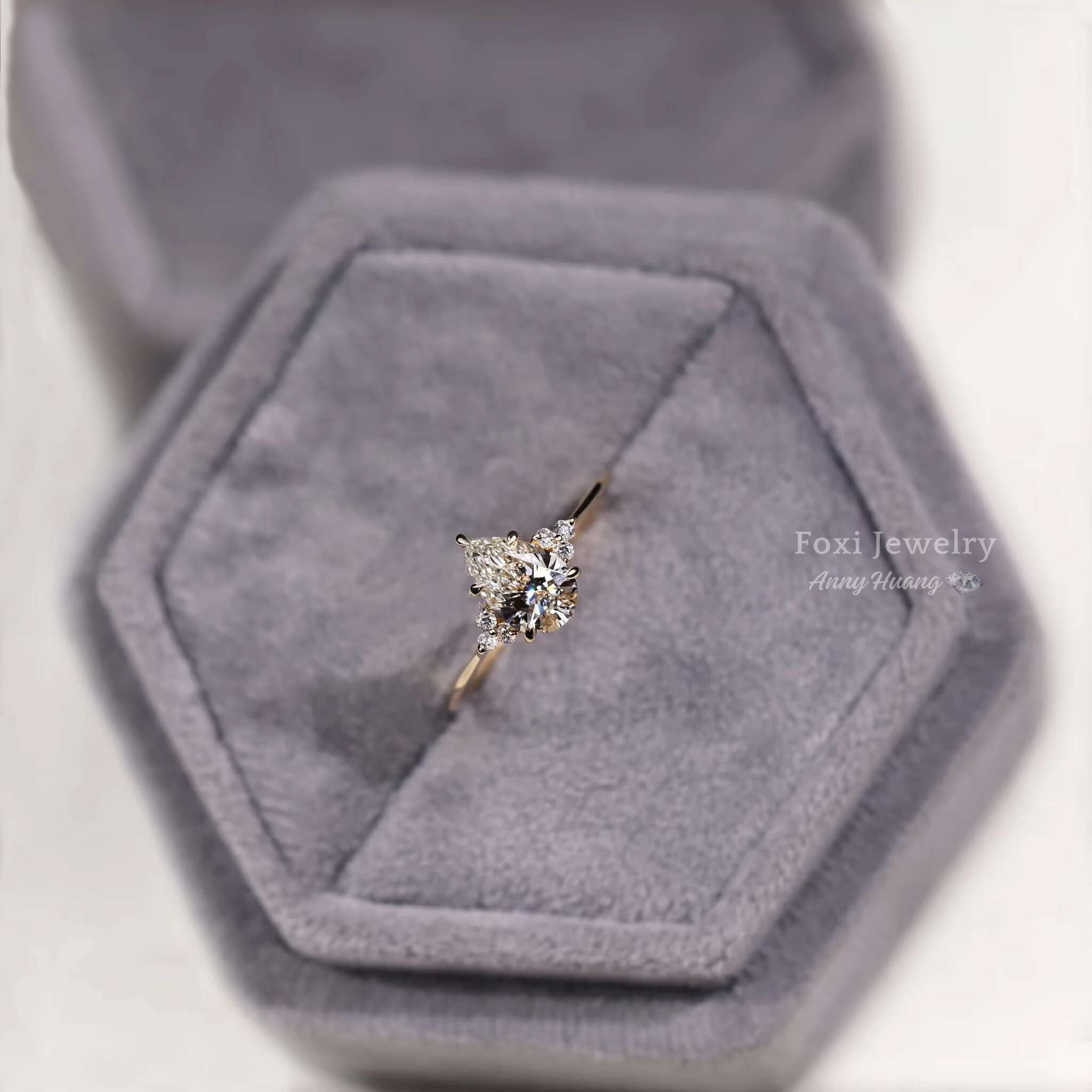 Solid 14K Yellow Gold 5 Prongs Setting VVS Moissanite Muse Engagement Ring Fine Jewelry 1.10 CT Pear Lab Grown Diamond Ring