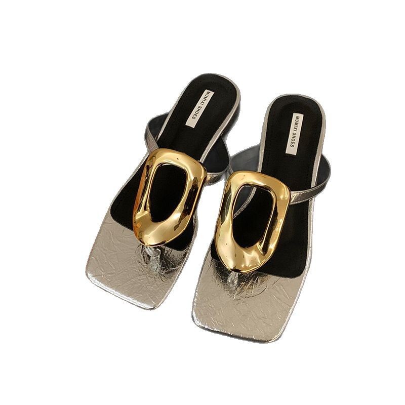 Ddmyoutdoor French Style Women S Low Heel Sandals For Spring New Niche High End Sense Elegant Toe Post Flip Flops Outdoor Shoes