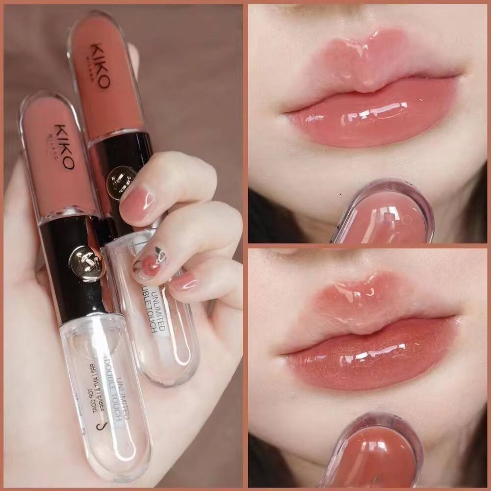 Double Headed Lipstick Mirror Face Gloss Non-Fading Lipsticks Milk Tea Bean Paste Transparent Sexy Plump Lip Makeup happy