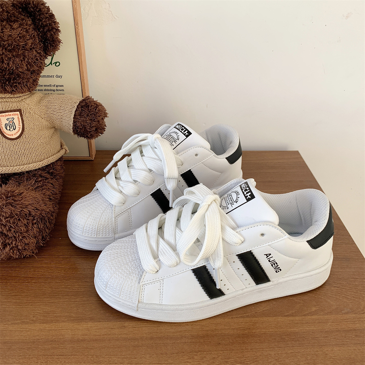 Ddmysports Korean Style Shell Toe White Sneakers Ins Trend New Versatile Breathable Student Casual Sports Shoes Outdoor Shoes