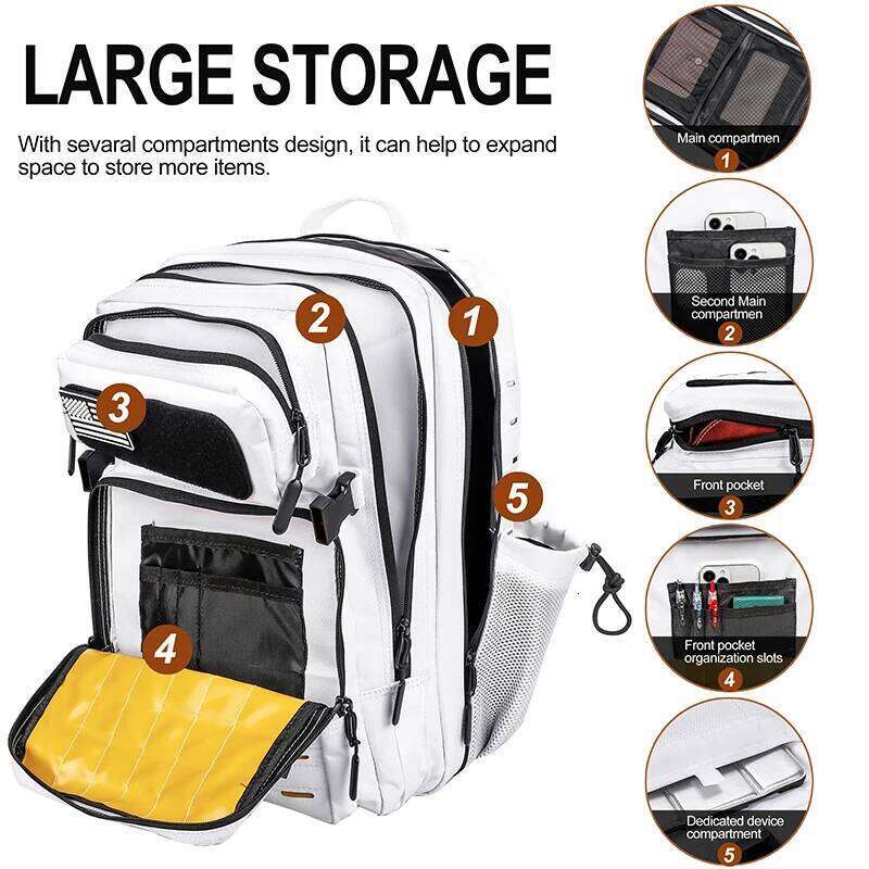 LHI Tactical Backpack For Men And Women White Molle Daypack Spotrs 3 Day Bug Out Bag Athlete Gym Rucksack With Bottle Holder