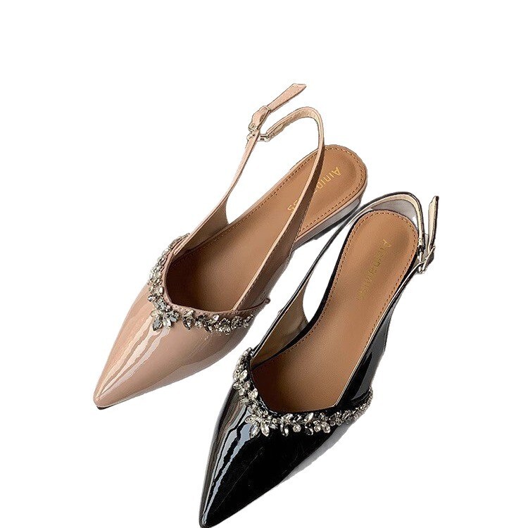 Ddmyoutdoor Open Backless For Women Summer Outdoor Nude Patent Leather Rhinestone Pointed Toe Strap Sandals Outdoor Shoes