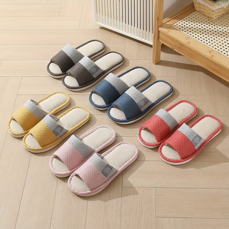 Unisex Linen Slippers Men and Women - Soft Breathable Fabric Thick EVA Non-Slip Sole Red, Blue, Beige & Pink Casual Indoor Home Shoes | Suitable for a