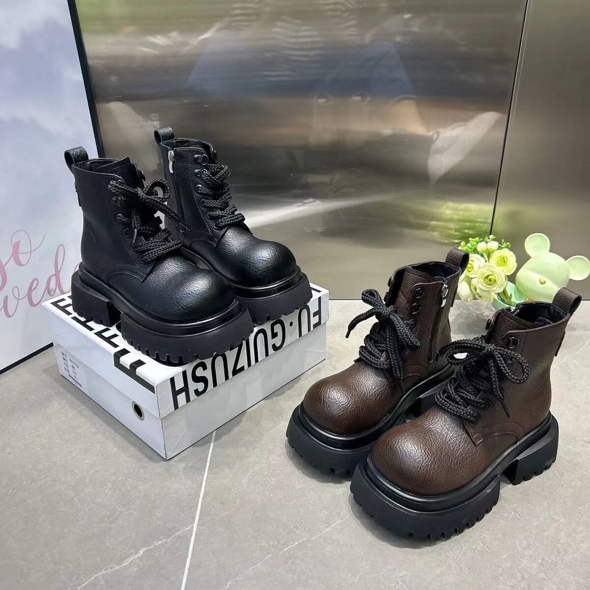 Ddmysports Platform Martin British Style Chunky Heel Women S Autumn New Versatile Short Boots Outdoor Shoes