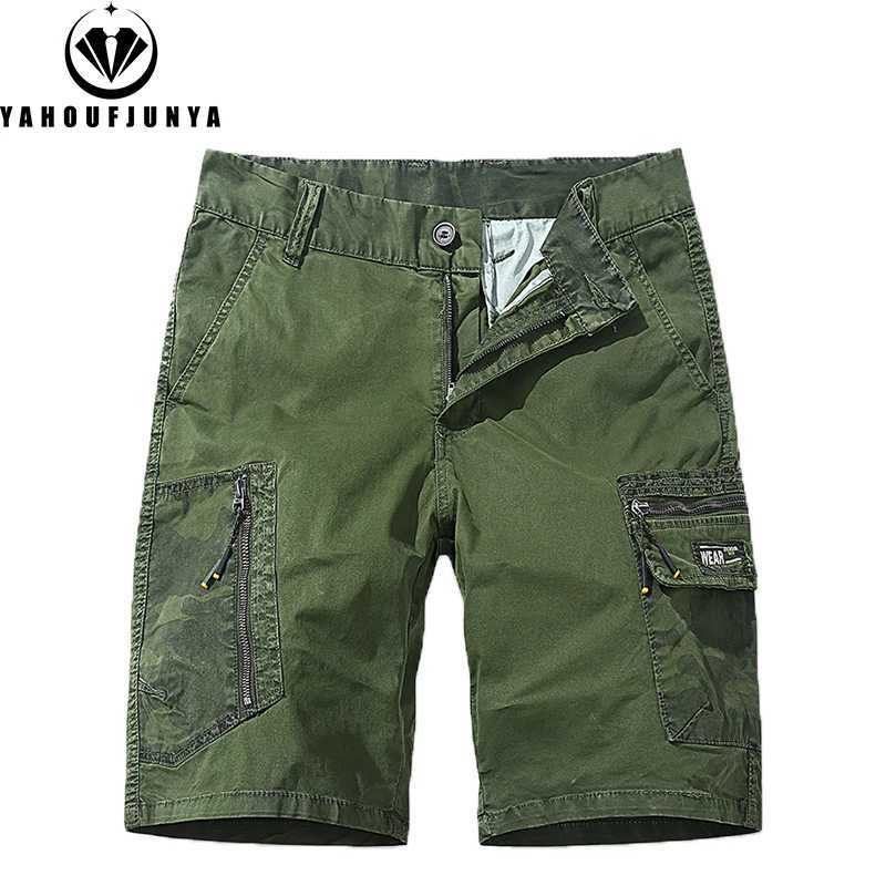 2024 Men Summer Outdoor Leisure Loose Cotton Cargo Shorts Men Buttons Comfortable Solid Color Straight Fashion Design Short MaleW250614