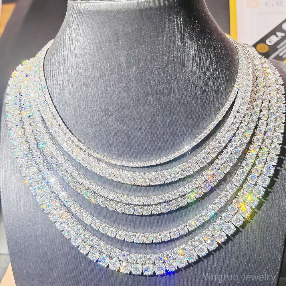 Factory Price Iced Cut 2mm 3mm 4mm 5mm 6.5mm VVS Silver 925 Hip Hop VVS Moissanite Diamond Tennis Chain for Women Men