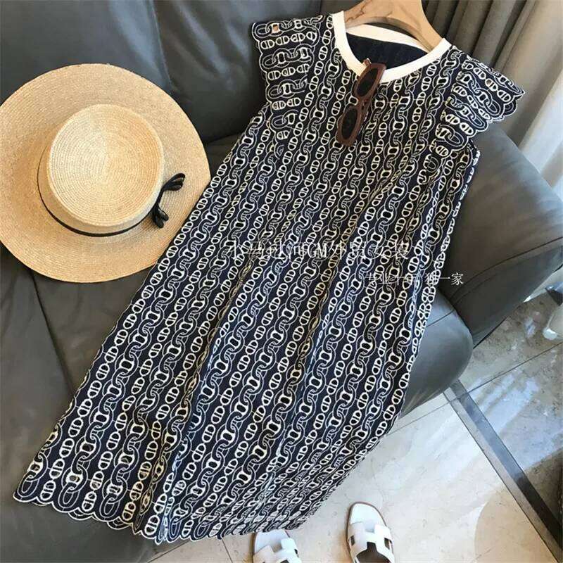 Limiguyue Summer French Embroidery Mini Dress Women Printed Crochet Hollow Out Dresses Loose Short Sleeve Ruffle Vestidos F415