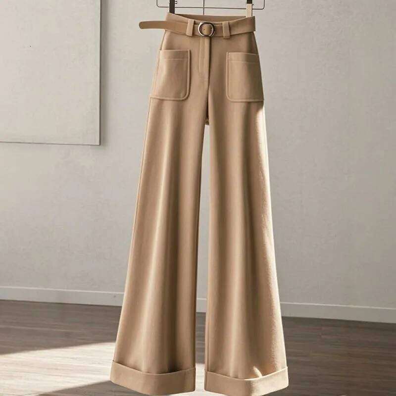 Limiguyue Khaki Pockets Pants Versatile Loose Wide Legs Pant Women Spring Autumn Casual Ankle-Length Trousers Office Lady 666P