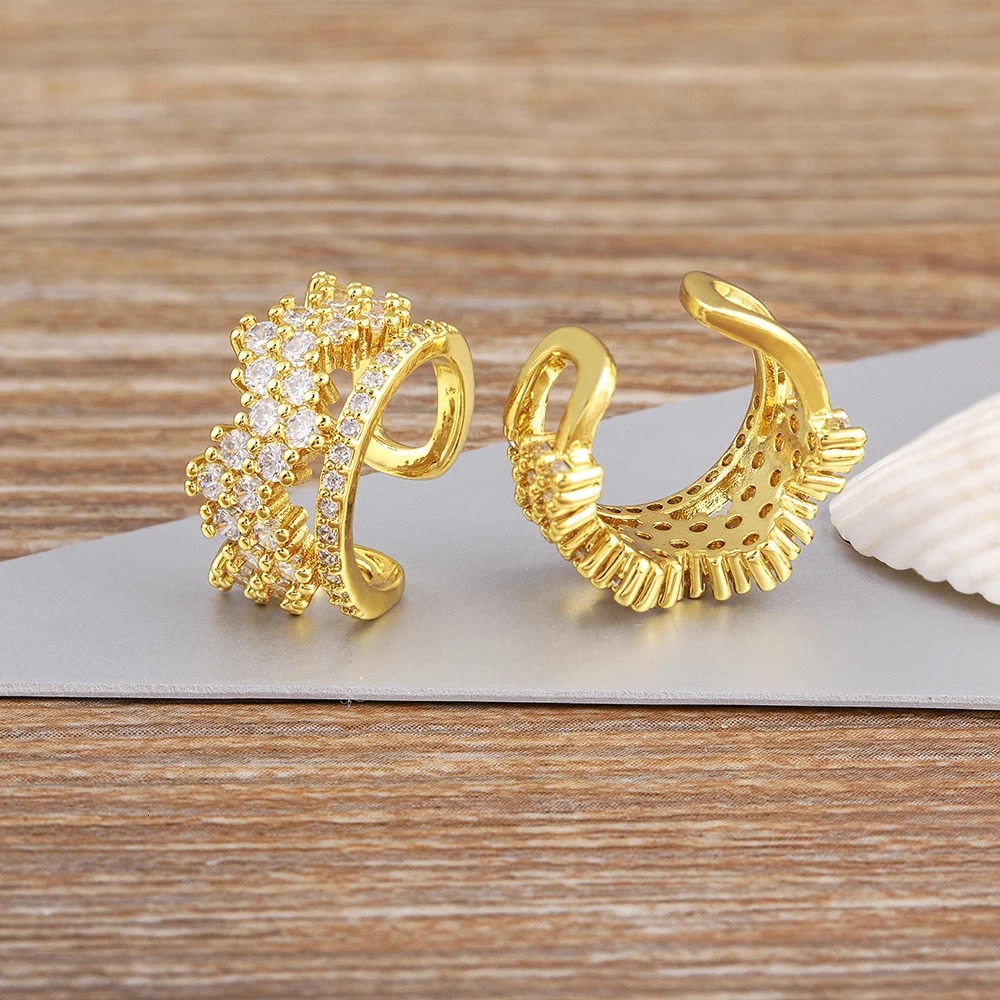 Nidin Simple n Ear Cuff Clip Earrings Girl Gold Plated Zircon No Pierced Without Hole Women Cartilage Jewelry Party Gift 250610