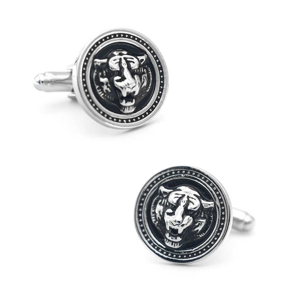 Mens Tiger Cufflinks Vintage Black Color Classic Animal Design Quality Copper Cufflinks Wholesale Retail XJ250614
