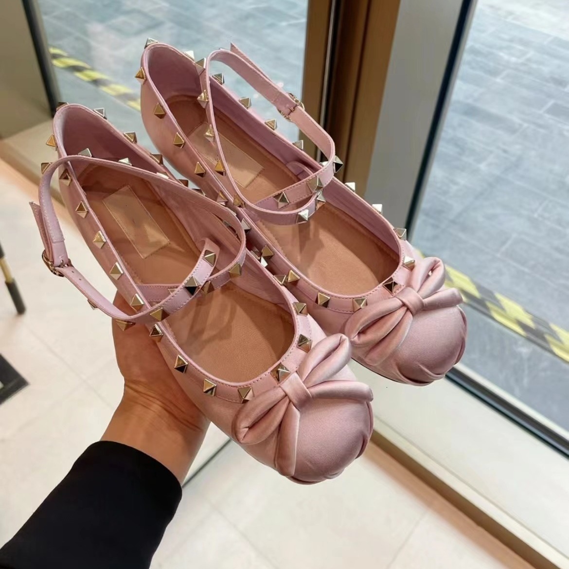 Ddmysheep Ddmysheep Pure Original V Brand Rivet Cross Strap Ballet Fairy Bow French Style Single Flat Mary Jane Princess Shoes