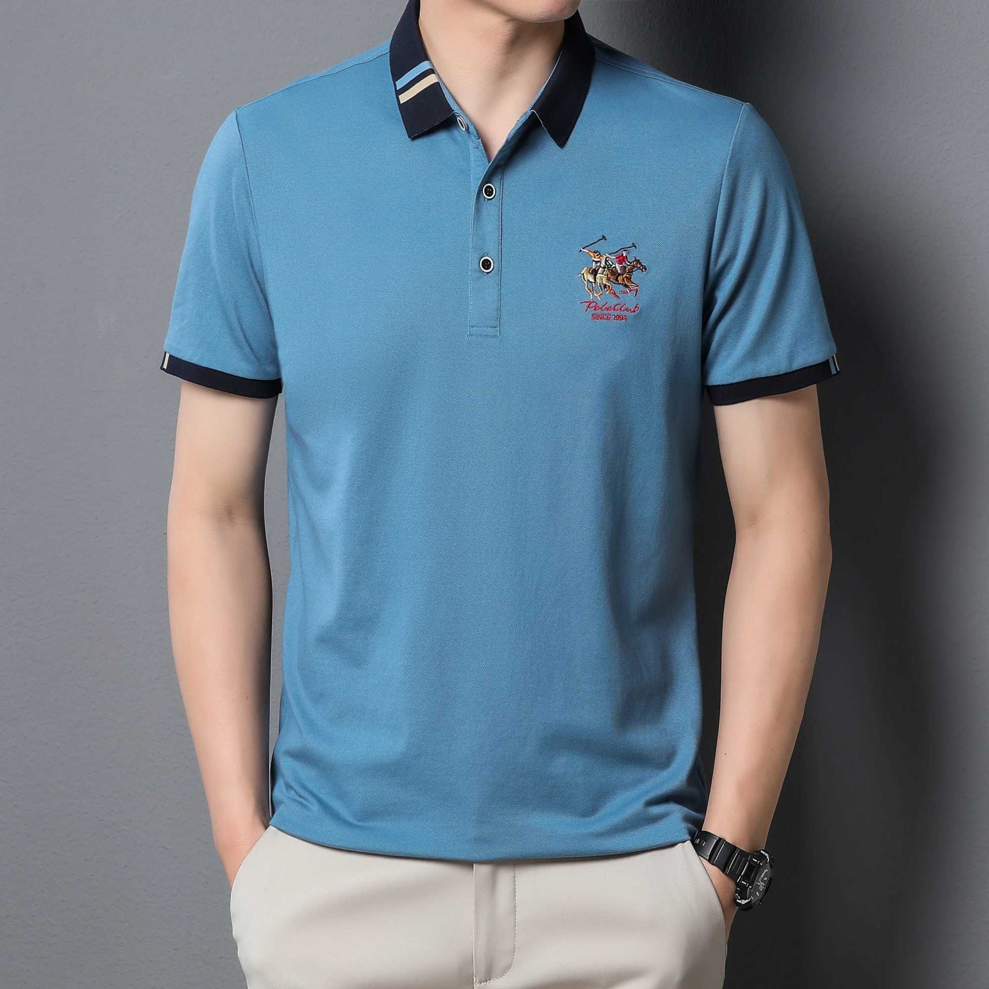 2024 Mens Cotton New Summer Exquisite Embroidered Short sleeved Polo Shirt Business Leisure Breathable T-Shirt Top Mens Wear Z250613