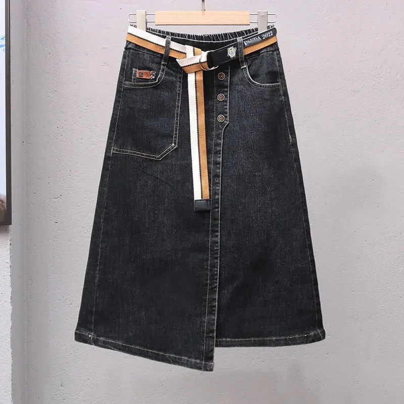 Spring Summer Irregular Denim Skirt For Women Elastic High Waisted Aline Buttocks Wrapped Skirts Casual Clothing 250612