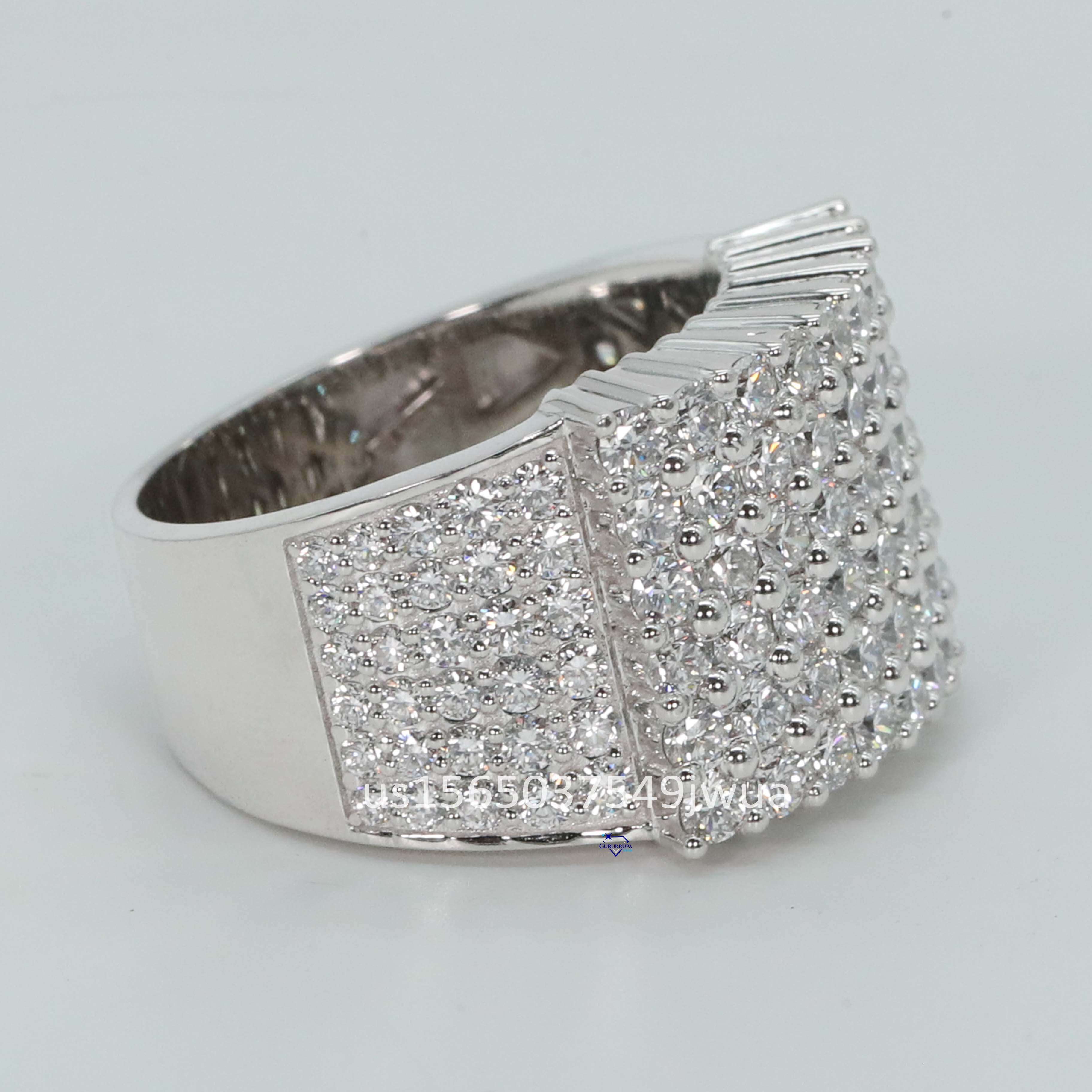 Fashion Jewelry Luxury Iced Out 925 Sterling Silver VVS Moissanite Diamond Mens Ring Real Moissanite Hip HopMens Ring