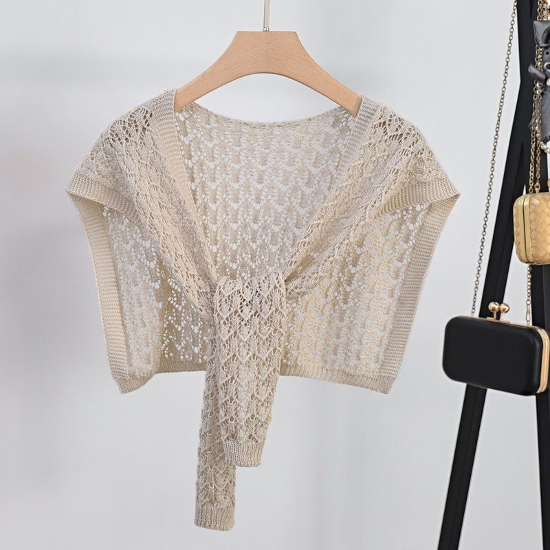 K1015 Korean knotted knitted shawl women's hollow outer skirt shirt waistcoat spring and autumn shoulder net celebrity summer shawl