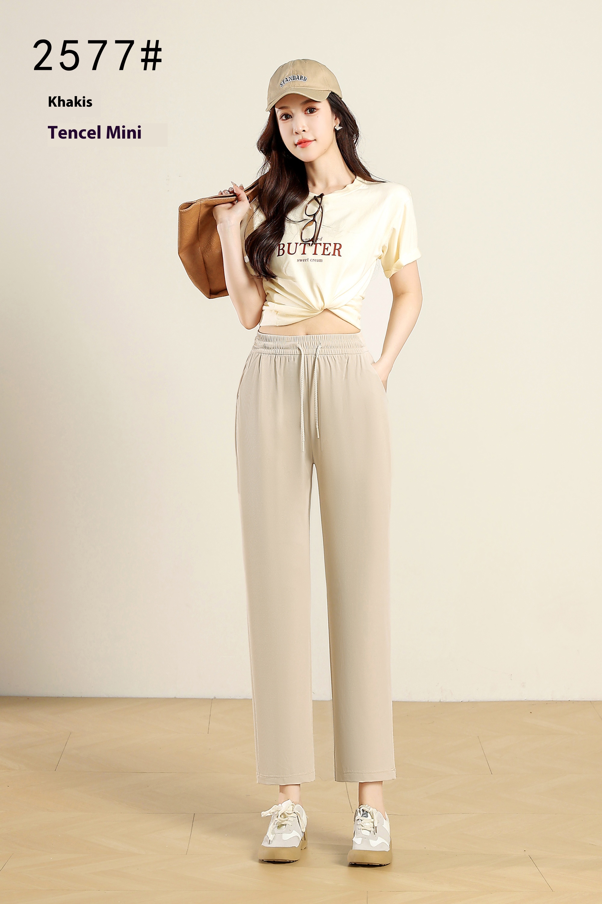 Tencel mini plaid wide-leg trousers Draped comfort Casual versatile soft drape Slouchy vibe