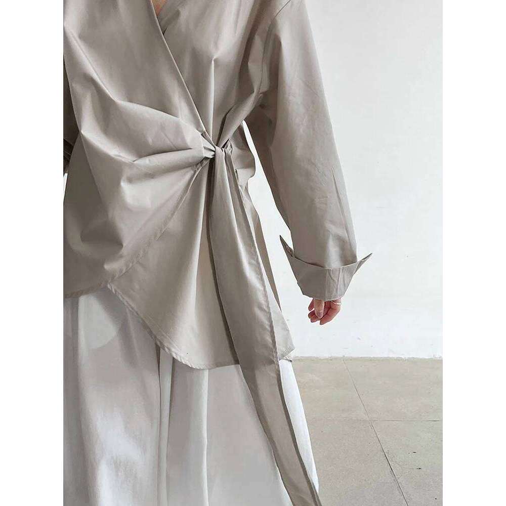 Women Black Bandage Elegant Irregular Big Size Blouse New V-neck Long Sleeve Shirt Fashion Tide Spring Autumn