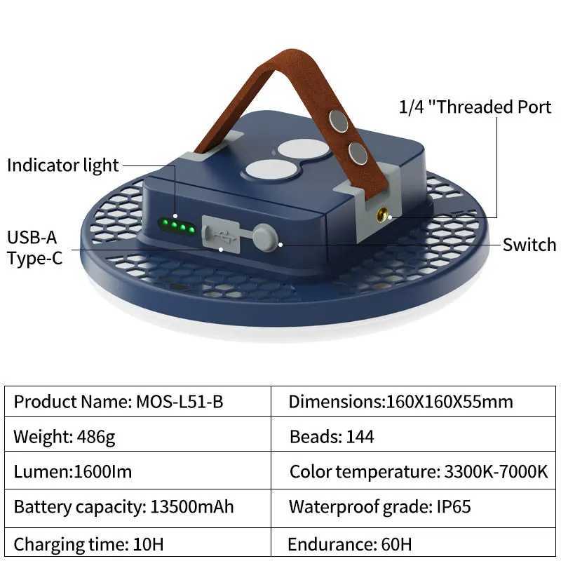 MOSLIGHTING 60W LED Camping Light 13500MAH Portable Suspension Magnetic Suction High-power Bright Multifunctional Fishing Light W250613