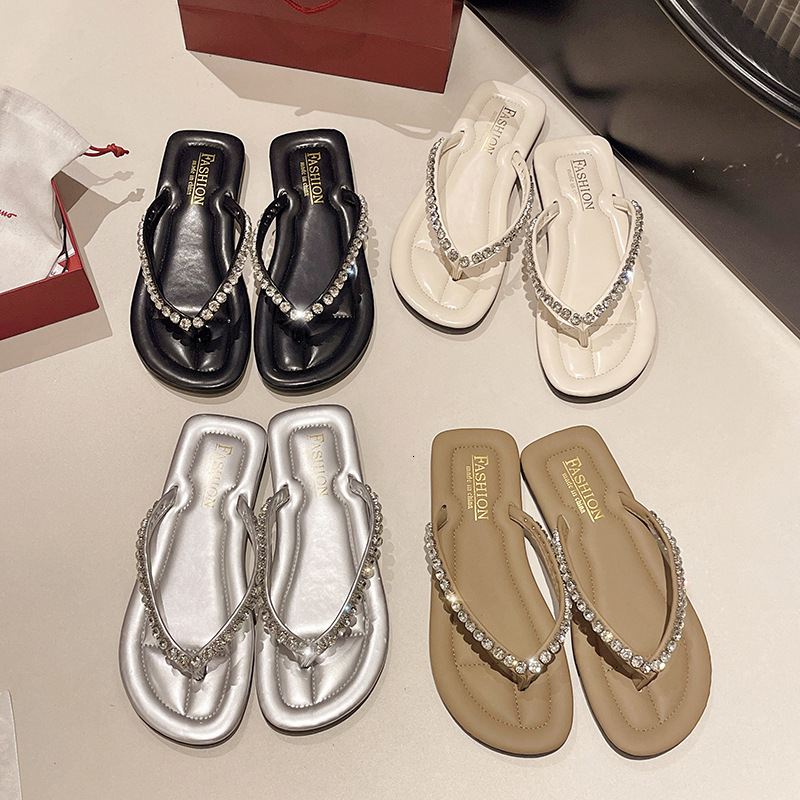 Ddmyoutdoor Women S Summer Flip Flops Outdoor Toe Post Sandals Spring New Trendy Rhinestone Flat Beach Shoes Ins Super Popular Outdoor Shoes