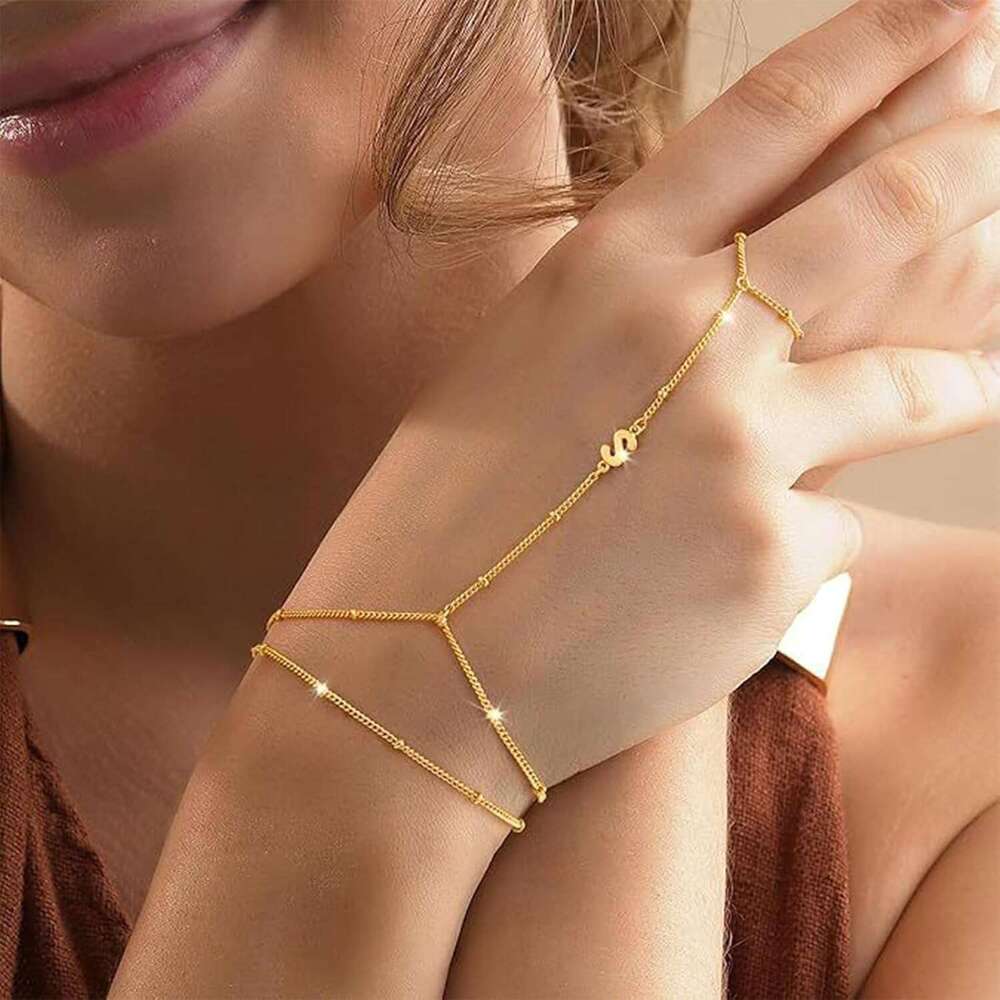 Dainty Gold Initial Bracelets Ring Bracelet Chain Hand Jewelry Gifts for Women Trendy 2025