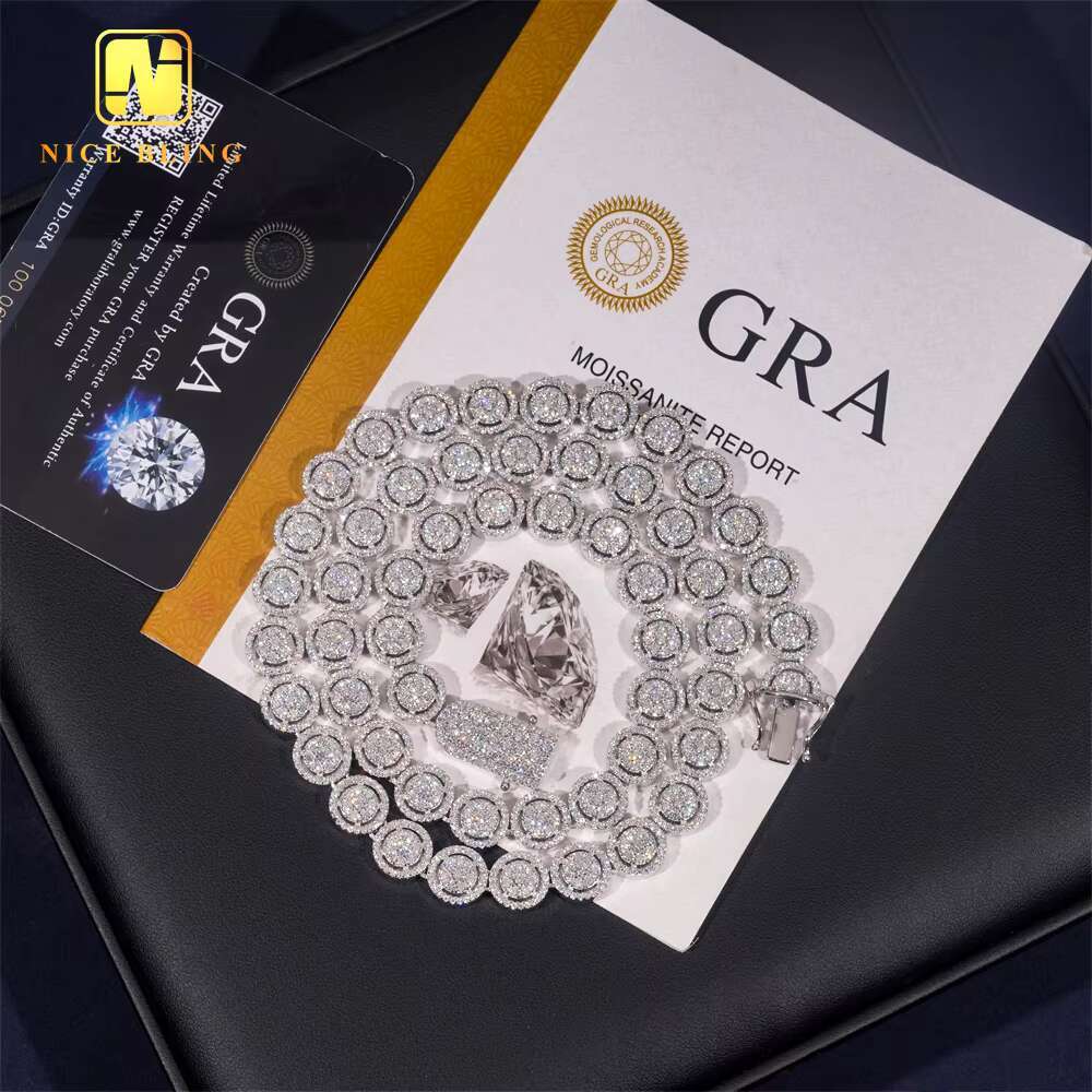 10mm Round Shape Moissanite Cuban Link Chain Hip Hop Jewelry Iced Out Diamond 925 Sterling Silver Moissanite Necklace Bracelet