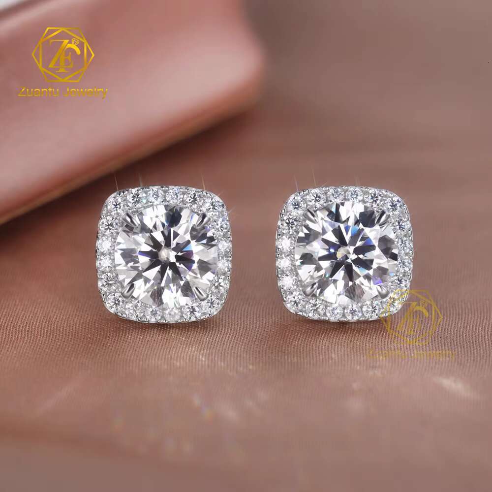 Halo Stud Earrings 18k Gold Plated Sterling Silver S925 Moissanite Classic Vintage Fine Jewelry Stud Earrings Women Jewelry