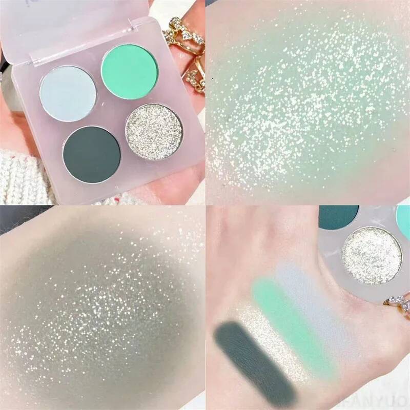 4-Color Cut Off Purple Green Shadow Glitter Pearly Colorful Eyeshadow Korean Eye Makeup Palette