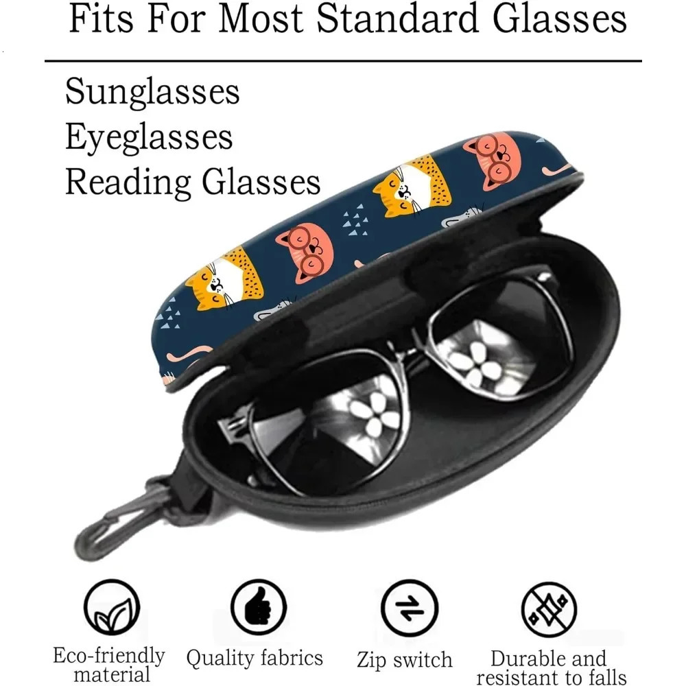 Cute Blue Cats Glasses Case Pouch Prints Zipper Soft Eyewear Storage Box Outdoor Travel Portable Anti-Pressure Sunglasses Bag 250610