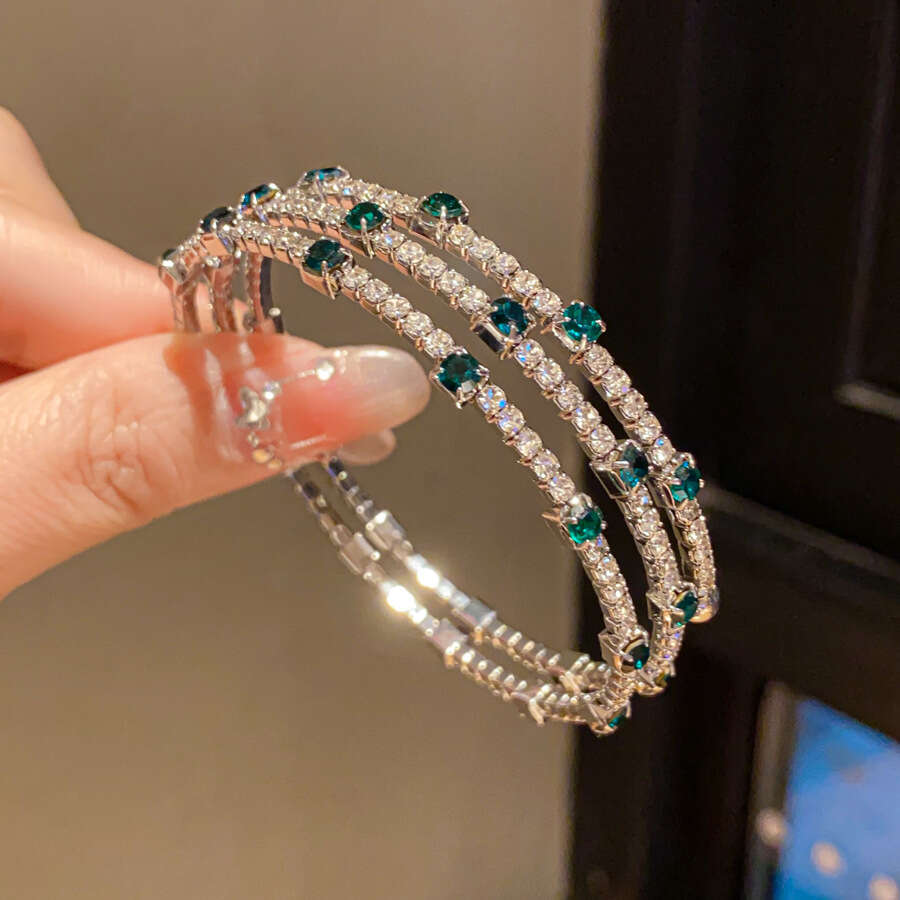2025 new luxury jewelry designer bracelet Inlaid moissanite Multi-layer Geometric Open Bracelet Fashion Sweet Bangle Women Versatile Commuting Jewelry