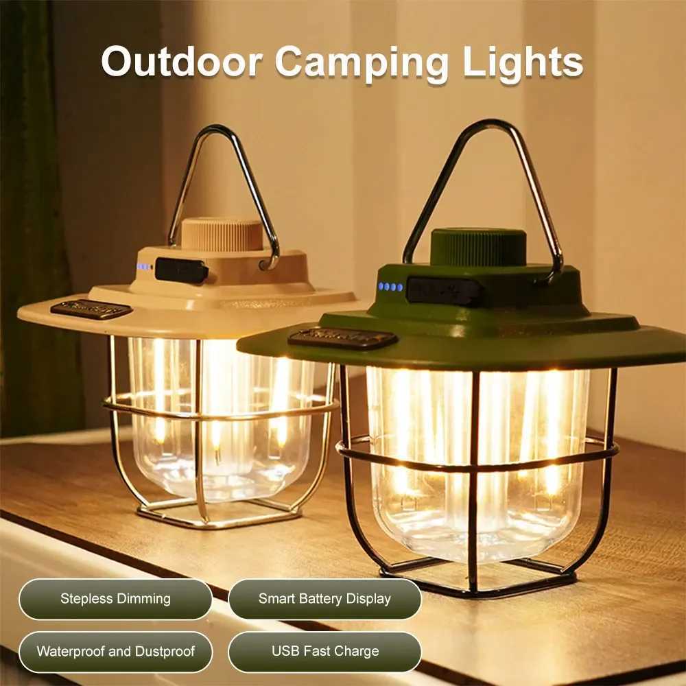 Mini Vintage Metal Hanging Lanterns 2000mAh Portable Camping Lamp USB Rechargeable Waterproof Outdoor Garden Lamp Tent Light W250613