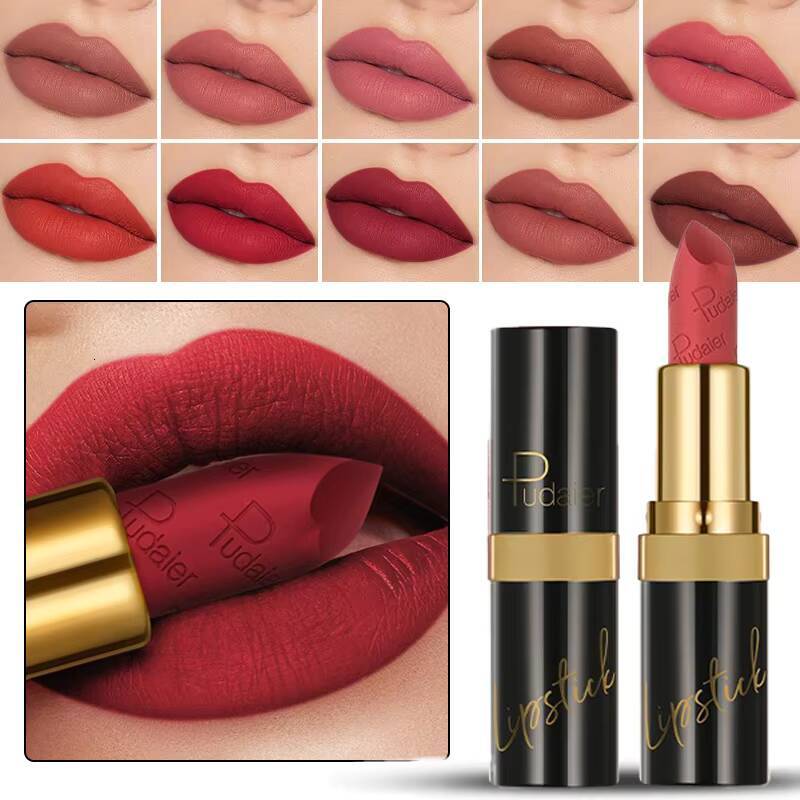 Matte Lipstick 10 Color Velvet Red Tint Non Stick Cup Glaze Long Lasting Waterproof Lip Gloss Make Up Lipsticks Cosmetic happy