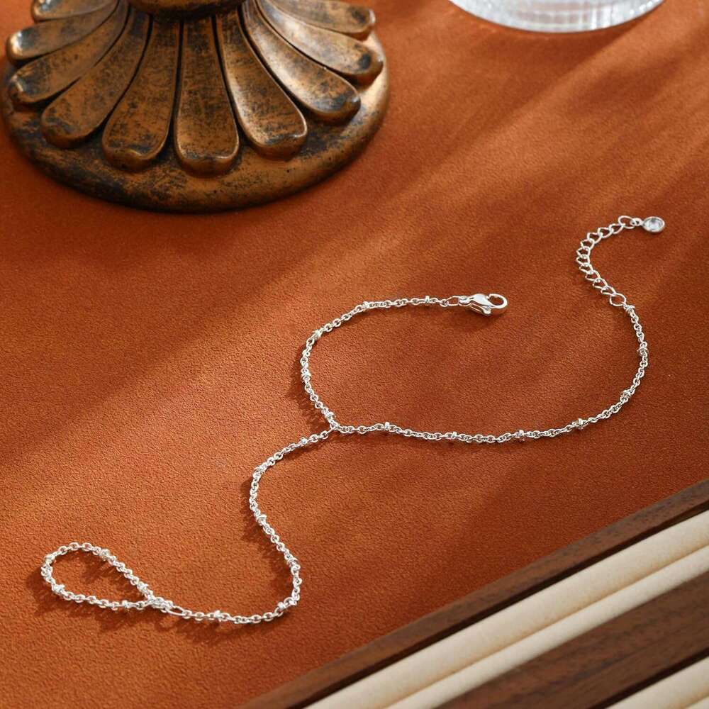 Women,Dainty 14K Gold/Sier Plated Finger Ring Chain Bracelet Cubic Zirconia Satellite Beads Hand Body Trendy Jewelry Waterproof Gifts for Her