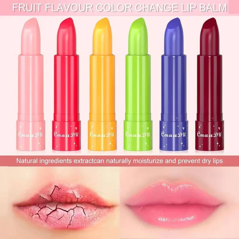 Fruit Flavored LipGloss Temperature Color Changing Mirror Lipstick Set Moisturize Nourishes Reduce Lip Lines LipBalm Cherry Care happy