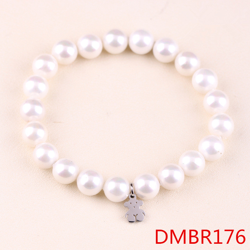 Fashion Women Men Silver Rose Gold Stainless Steel Round Circle White Pink Black Pearl Bead Zircon Glass Animal Chain Bracelets Jewelry Pulsera Gift