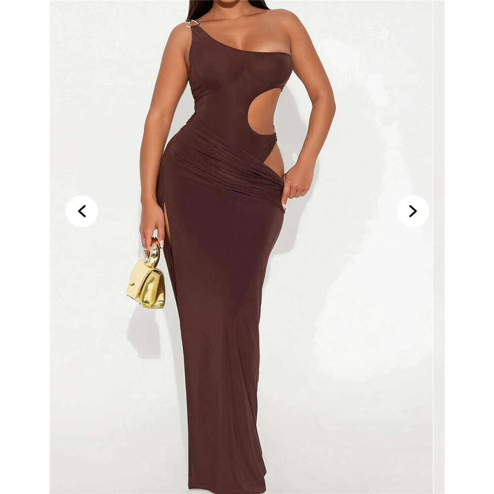Fashion New Style Banquet Solid Color Elegant Slim Sexy Hollow Design Long Bodycon Dress For Women B5