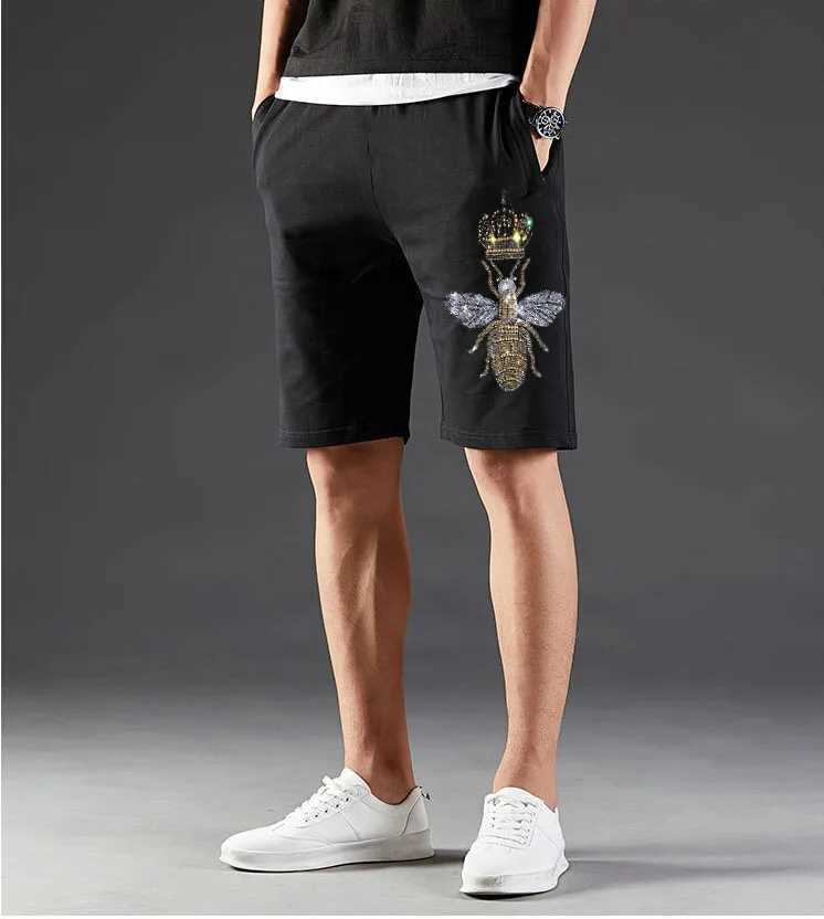 Hot drill Men Joggers Shorts Mens Rhinestones Short Pants Fitness Male Beach W250614
