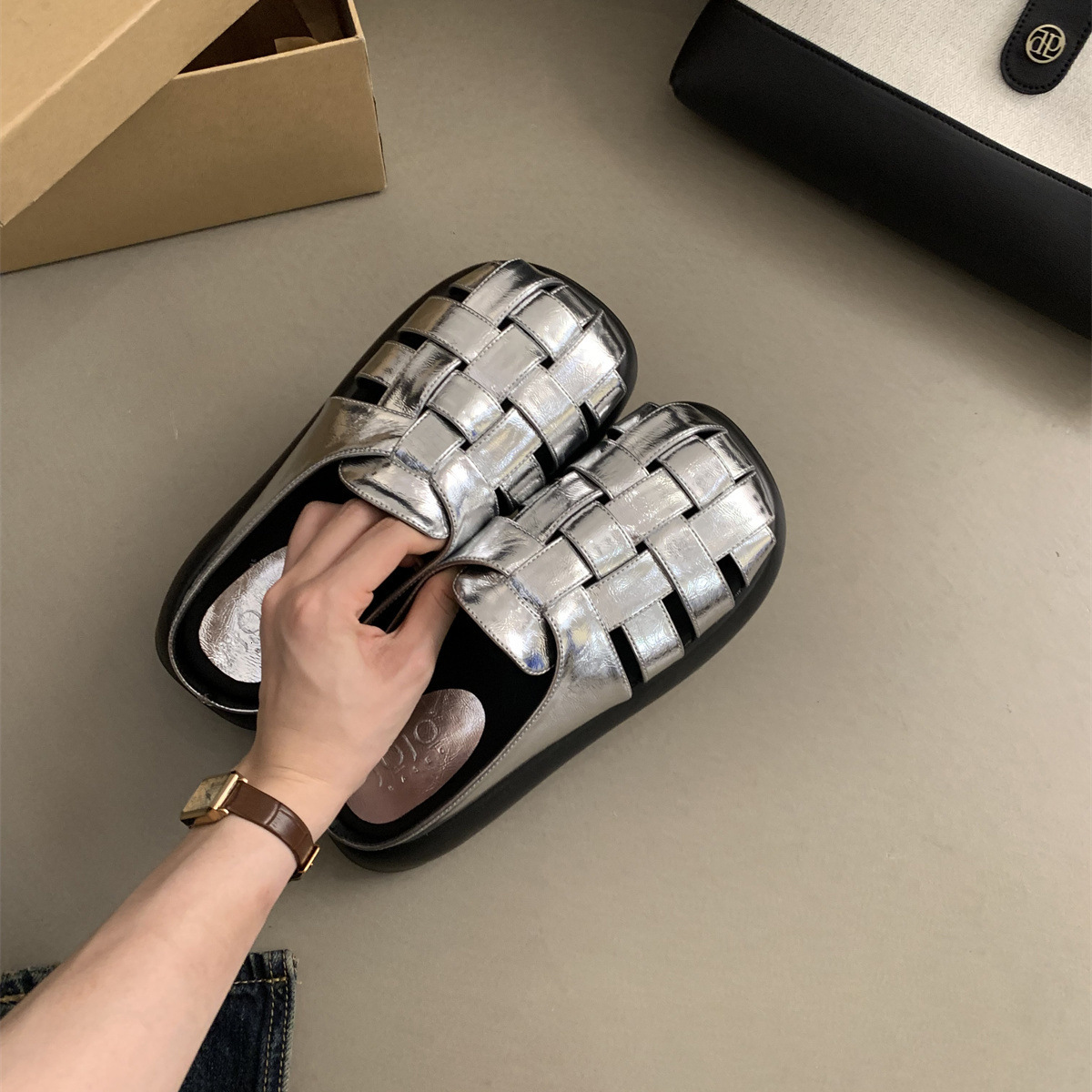 Ddmyoutdoor Platform Thick Sole Closed Toe Half Slippers For Women Summer Outdoor French Style Elegant Fairy Wedge Sandals Beach Roman Shoes Outdoor S