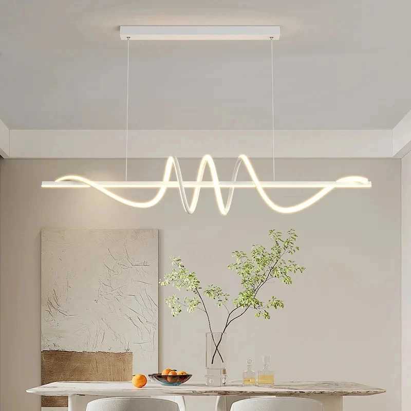 Minimalist Modern Dining Table LED Pendant Lights Linear Wavy Chandelier for Dining Room Living Room Bar Home Decor Hanging Lamp XJ2500613