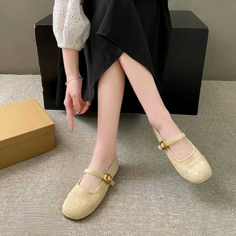 Summer fi buckle shoes womens solid color suede round toe sweet ballet flat shoes womens soft casual comfortable loafers XJ250614