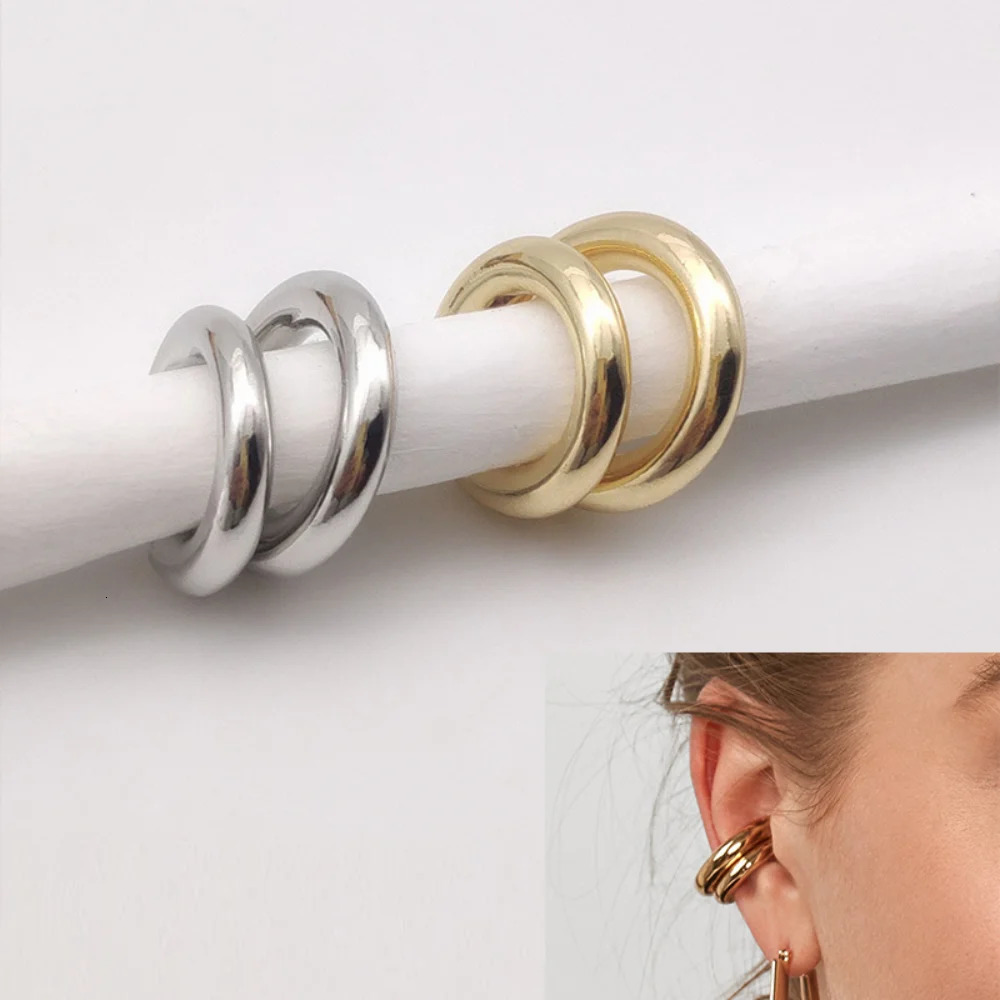 Minimalist Gold Color Round Earrings for Women Earcuff Women No Pierced C Shape Geometric Earclip Ear Bone Clip Punk Jewelry 250610