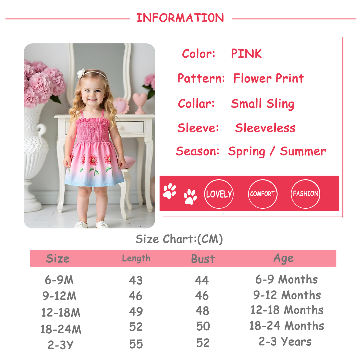 Baby girl, baby, fashionable and casual sunflower print suspender, drawstring dress, summer