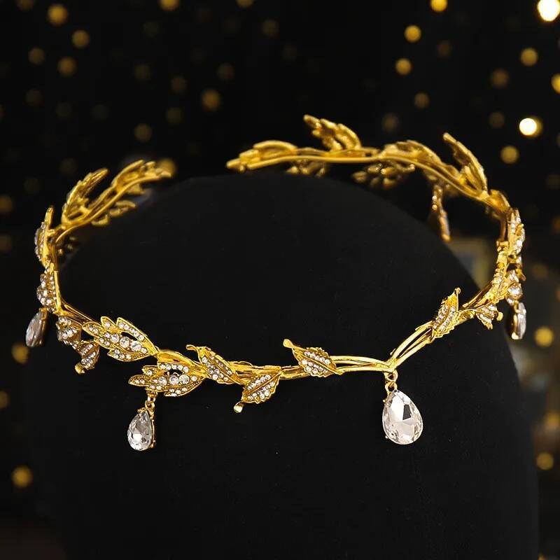 Vintage Fairy Crown Tiaras Crystal Leaves Elf Tiara Bandana Accessories for Women Costume Hair Jewelry