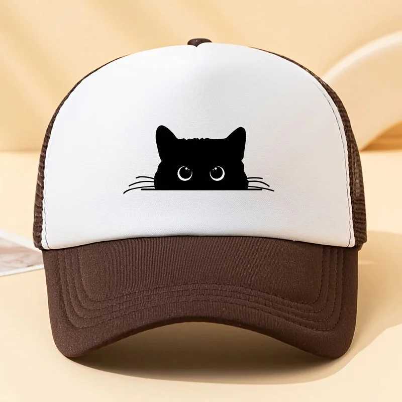 Cute cat printed baseball net hat versatile for outdoor travel in summer mens and womens daily decoration W250614