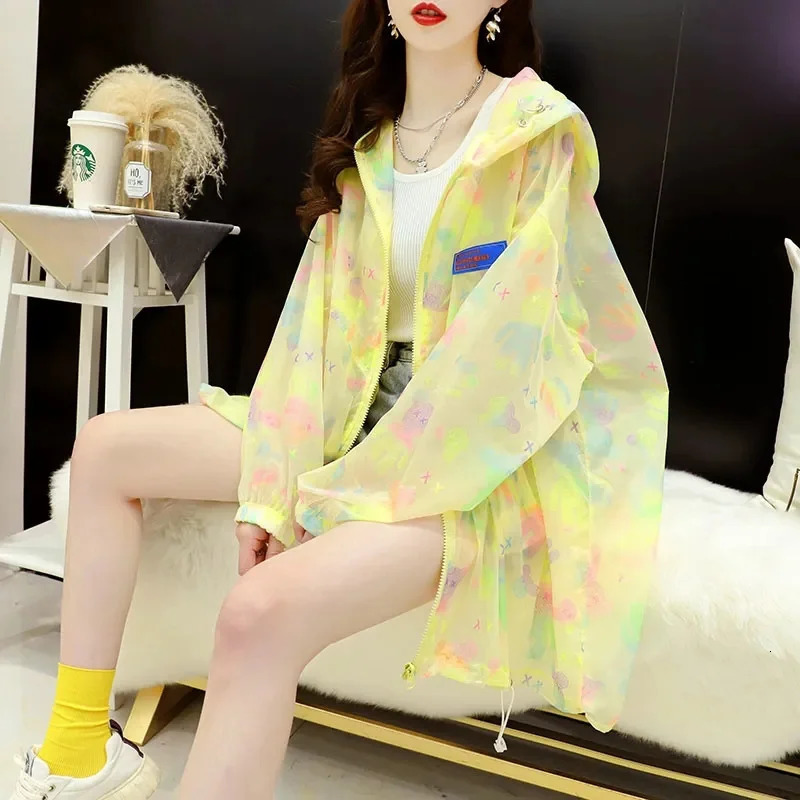 Medium Long Hoodie Sunscreen Clothing Summer SunProof Shirt UVProof Coat Womens n Printing 250611