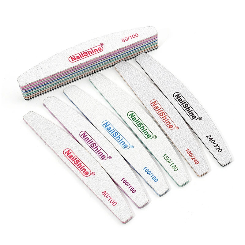 10pcs/lot Professional Nail File 80/100/150/180/240/320 Lime Manicure Tools Sanding Polish Buffer Curve Banana Emery Board Files 250605